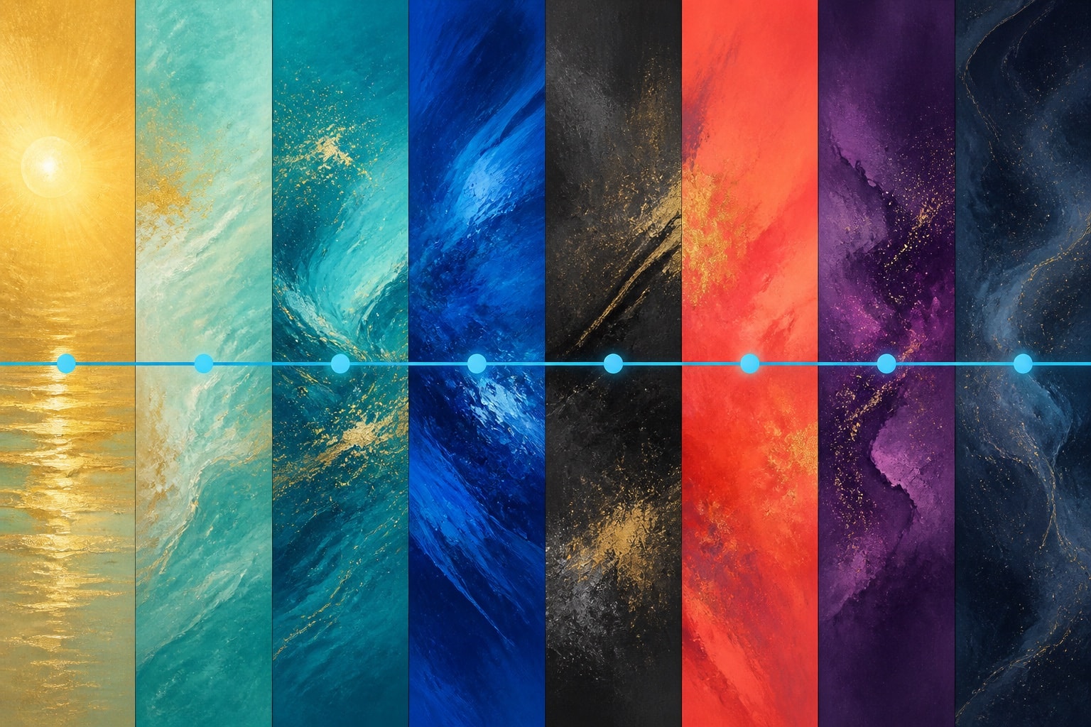 Eight abstract color fields connected as a studio-album sequence